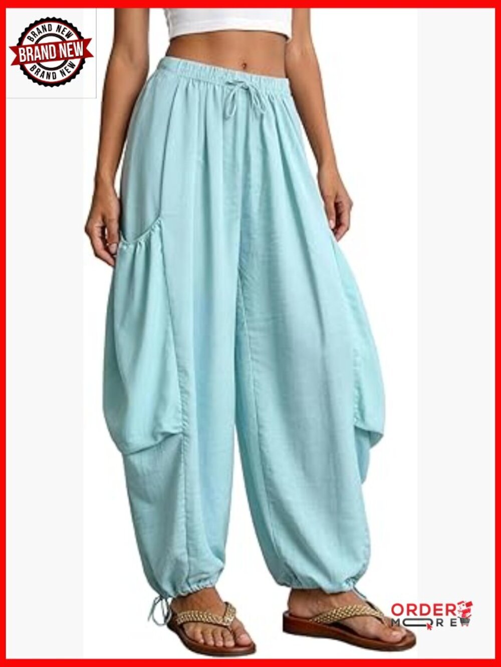 Gauze Palazzo Pants with Pockets Drawstring Wide Leg Boho Baggy Harem